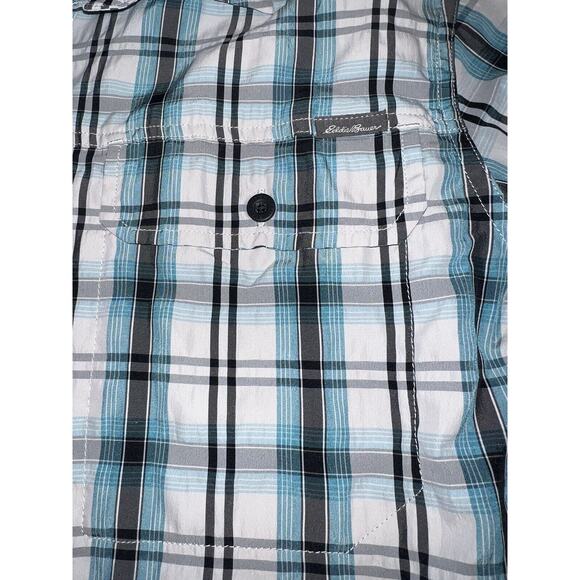 Eddie Bauer Mens Medium M Camp Shirt Lightweight Blue plaid Long Roll Sleeve - Picture 4 of 8